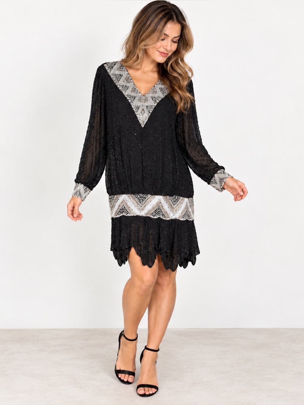 Judith Ann Vintage Silk Beaded Sequin Cocktail Dress